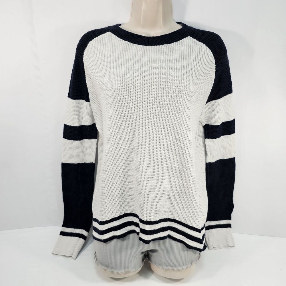 Faherty Throwback Waffle Crewneck Sweater Colorblock Cotton Cashmere Preppy Sz S